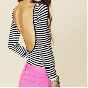 FREE PEOPLE black/white stripes scoop back top
